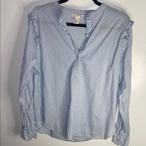 H&M womens cotton blouse size 14 Light Blue partial Button Down business casual